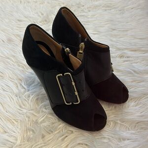 L.A.M.B. Black Suede Leather Peep Toe Pumps
